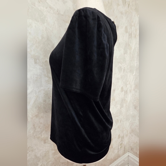 LOFT Black Velvet Puff Sleeve Top Medium - Picture 8 of 9